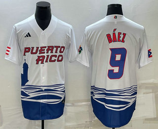 Men's Puerto Rico Baseball #9 Javier Baez White 2023 World Baseball Classic Stitched Jersey,We sell and wholesale Men's Puerto Rico Baseball #9 Javier Baez White 2023 World Baseball Classic Stitched Jersey on line form chian!